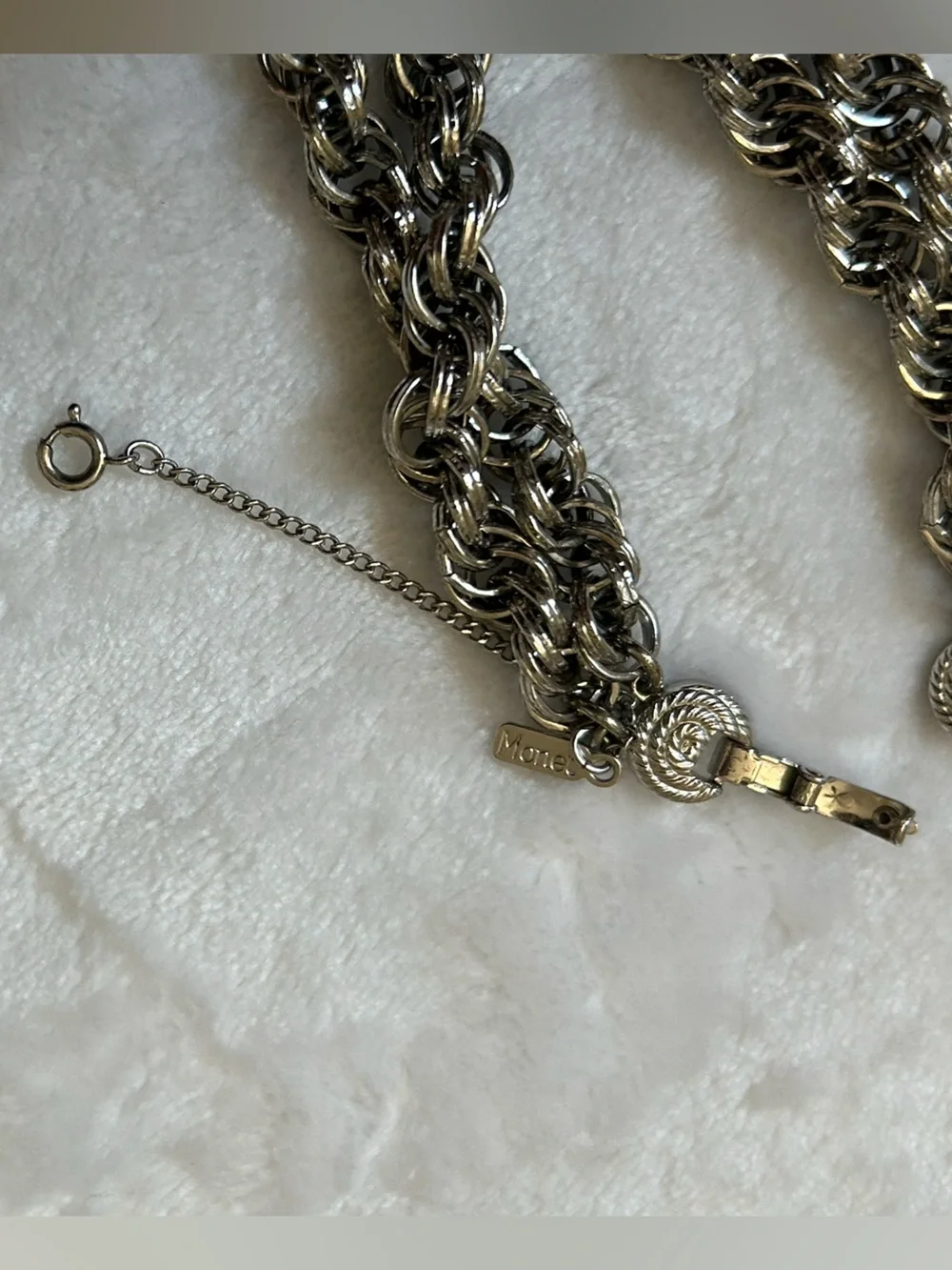 Monet Silver Tone Byzantine Chain Bracelet Vintage